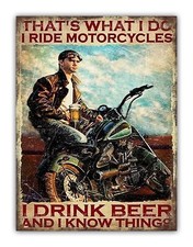 Funny Motorcycle " Drink Beer " Metal Sign For Shed Workshop Garage Mancave