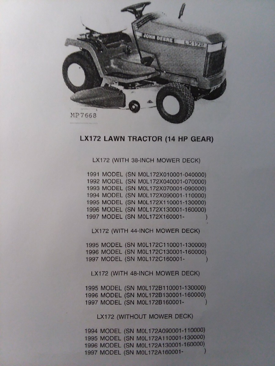 John Deere LX172 LX173 LX176 LX178 LX188 LX186 Lawn Tractor Parts