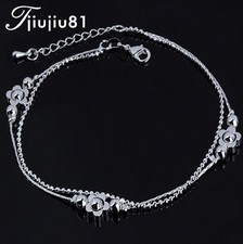ADJUSTABLE Silver Anklet Bracelet Barefoot Sandal Beach Foot Flower Chain AG