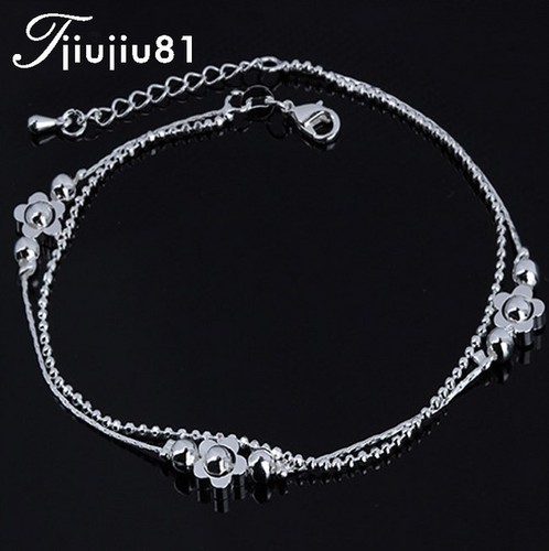 ADJUSTABLE Silver Anklet Bracelet Barefoot Sandal Beach Foot Flower Chain AG - 第 1/5 張圖片