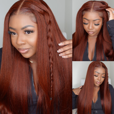 UNice Cambodian Glueless Reddish Brown Yaki Straight Pre Cut Lace Human Hair Wig