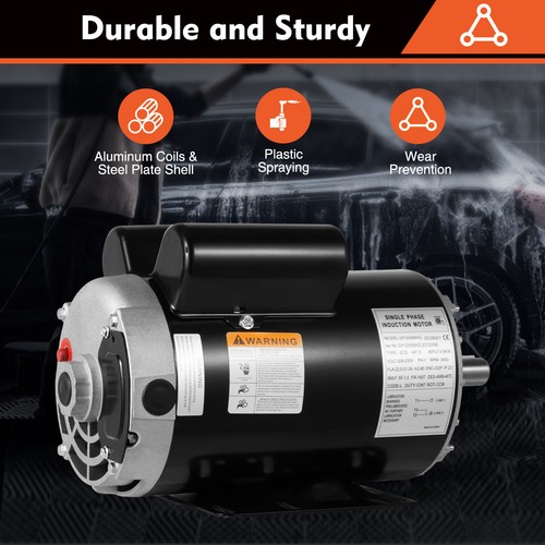 5 HP Air Compressor Duty Electric Motor Single Phase 3450 RPM with 7/8" Shaft US - Picture 4 of 14