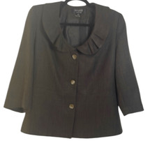 Larry Levine Ruffled Collar Blazer Jacket Size10 Brown Herringbone Tweed Career
