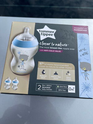 Tommee Tippee Closer to Nature Baby Bottles, Blue (9oz, 2 Count) | Slow Flow Nip