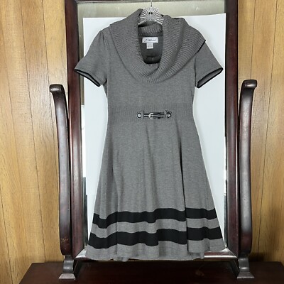 J Howard (Size S) Women's Gray Belted Cowl Collar Sweater Dress
