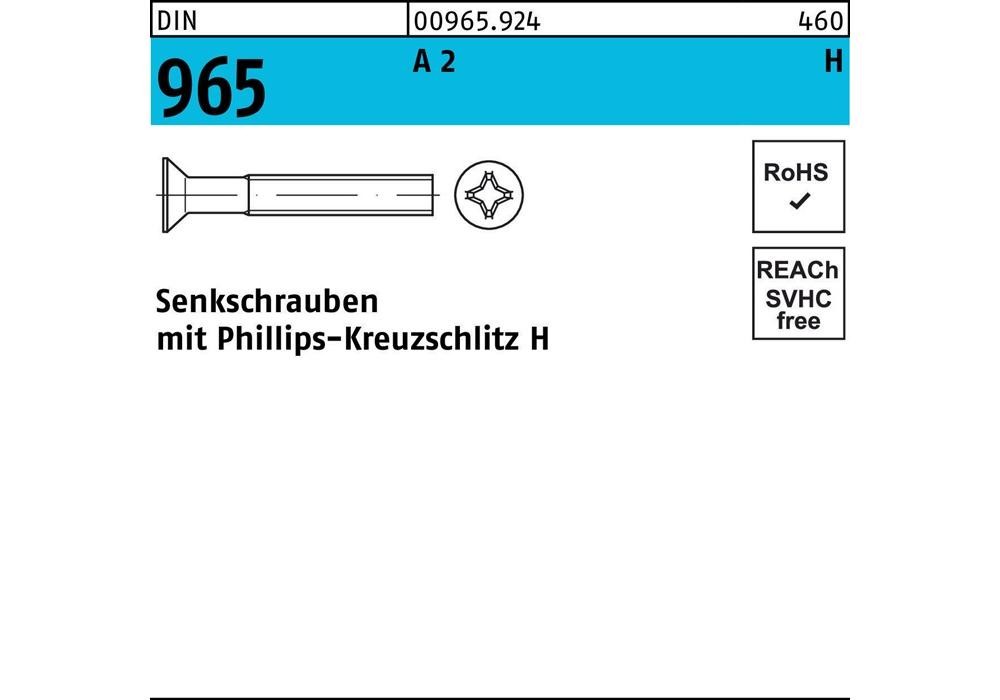 Рейхерный подъемник DIN 965 Кройцшлиц-PH M 2 x 8 -H A 2