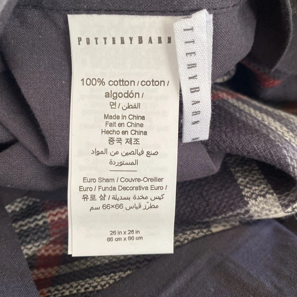 POTTERY BARN Set Of 3 Pillow Cases Carson Plaid Cotton Euro Sham Gray 26x26 - Image 3 of 4