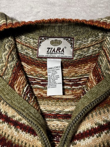 2002 Tiara International Full-zip Knit Cardigan Fair Isle Green Woman Size Small - Picture 3 of 6