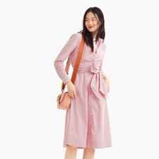 J Crew Tie-Waist Cotton Shirtdress in Red White Stripe Dress Size 4