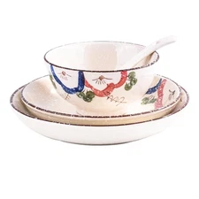 4-Piece Japanese Ceramic Dinnerware Set, Plate, Dish, Bowl, Spoon, Japanese H...