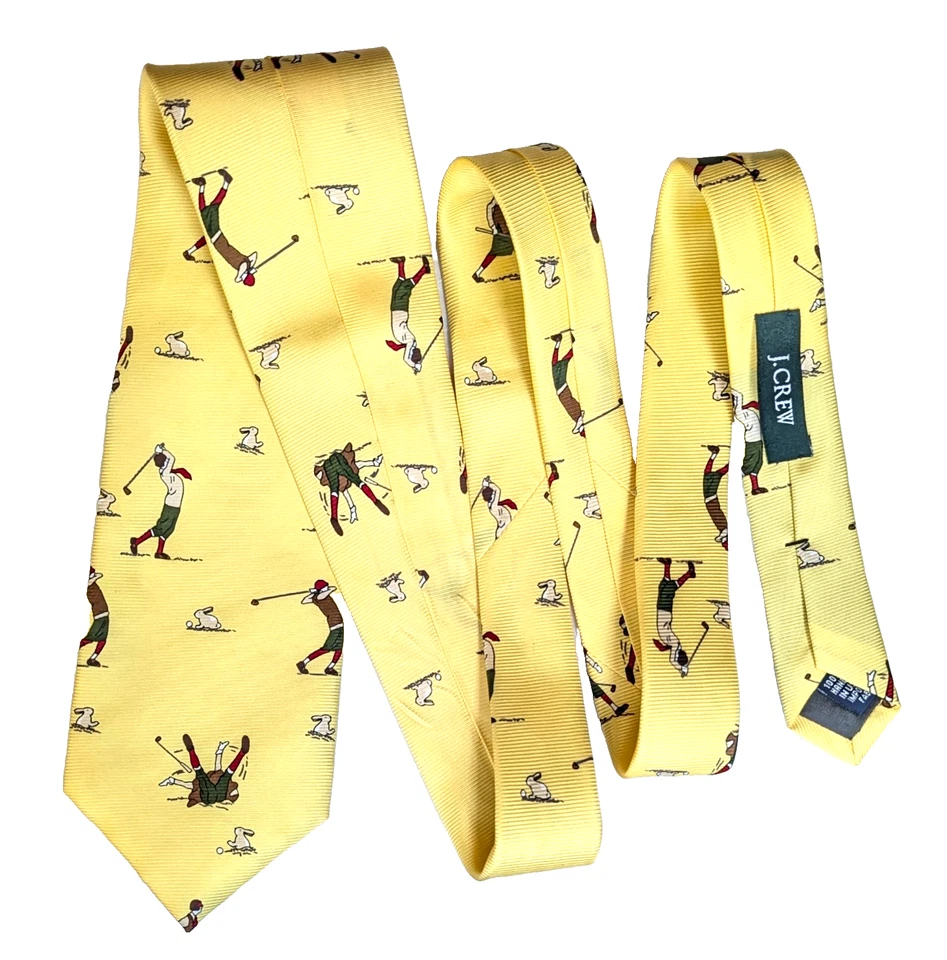 全新带标签 J Crew 真丝黄色高尔夫领带高尔夫球手兔子罕见 Dapper Preppy Ivy — 第 2/4 张图片