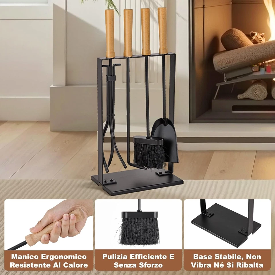 Amagabeli 5 Pezzi 64 Cm Set Di Strumenti per Camino Argento Accessori per Camino - Immagine 3 di 4