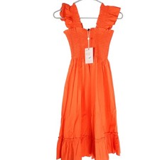 New Quince Vermillion Organic Cotton Eyelet Lace Smocked Mini Dress Women's XS