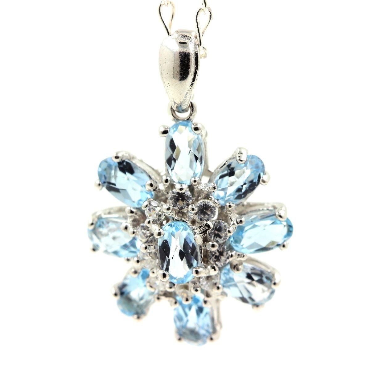 Pendentif topaze bleu anti-allergie en argent 925 avec chaîne délicate pour peau sensible
