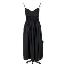 Lulus Dress Womens Medium Black Maxi Smocked Waist Spaghetti Strap Back Zip New