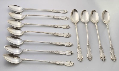 (11) Wallace LA REINE Sterling Silver Iced Tea Spoons -7 3/4" NO MONO  386g