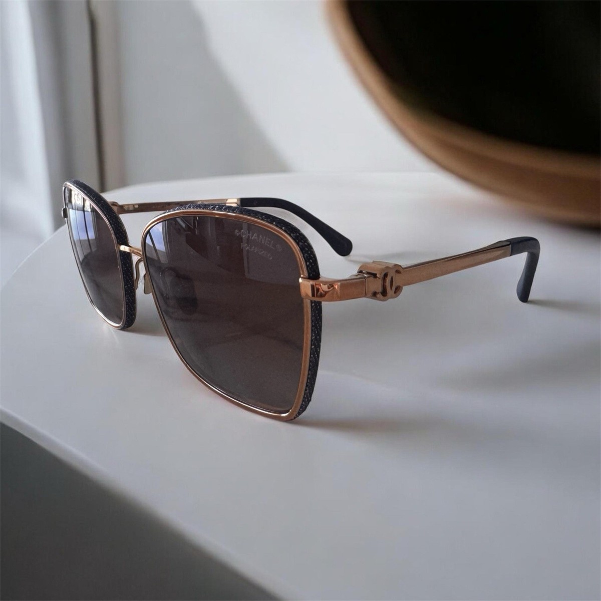 CHANEL 4289-Q Polarized Square Gold Metal Brown Lens Women's