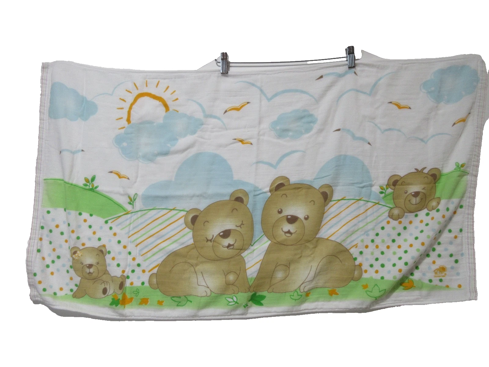 40x22" Vtg TEDDY BEAR Kids Baby GAUZE LIGHTWEIGHT Towel/Blanket by Home Care
