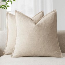 Pack of 2, Decorative Linen Soild Throw 18" x 18",2 Pieces Natural Beige
