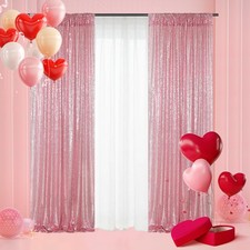 2 PCS Fuchsia Pink Sequin Backdrop Curtains 2x8 FT Glitter Background