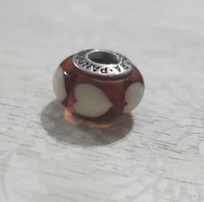 Pandora Sterling Silver Murano Glass Red Hearts Charm Bead