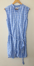 Loft Blue Plaid Sleeveless Belted Shirt Dress M NWT