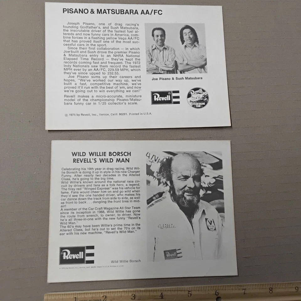 Lote de 2 folletos de carreras de arrastre modelo Revell 1974 Wild Man Willie Borsch Dodge Foto 2 de 4