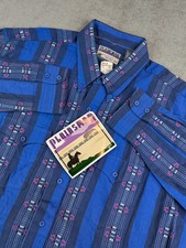NWT Plainsman Shirt Mens XLT Blue Western Aztec Embroidered Long Button Vintage