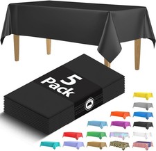 5 Pack Premium Black Plastic Tablecloth - 108 x 54 in. Disposable Rectangle