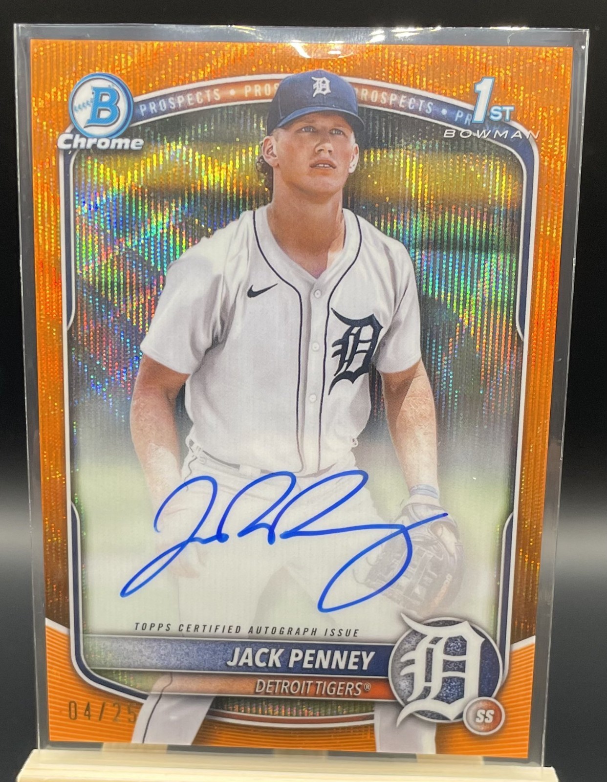JACK PENNEY 2025 BOWMAN CHROME 1ST ORANGE WAVE AUTO /25 TIGERS