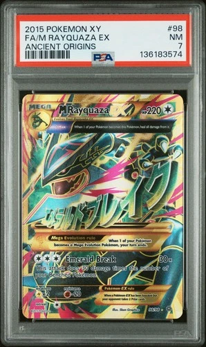 2015 POKEMON XY ANCIENT ORIGINS #98 FULL ART/M RAYQUAZA EX PSA 7