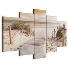 Wandbild 5 tlg Gro&szlig; Wohnzimmer Leinwand Bilder Strand Holzweg D&uuml;nen Landschaft