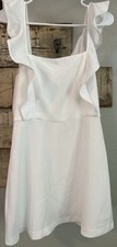 BCBGeneration Ruffled Square-Neck Dress, White, Size 6, EGUC