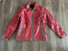 Red Leather Jacket - Textured Crocodile Pattern - Men's SZ M-Leather