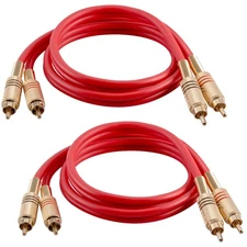 Seismic Audio 3ft RCA Patch Cables 2-Pack Dual RCA Male to Male Audio Cord Red