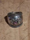 Vintage Sterling 925 Silver Bali Amethyst Wide Band Ring Size 7.5 Rope Accents