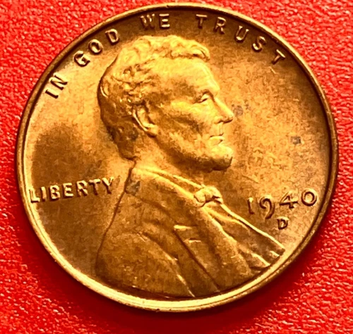 1940-D Lincoln Wheat Cent Penny GEM RED BU From an Original Bank Roll