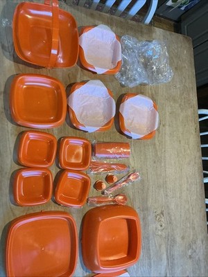 Vintage 1970s Orange Picnic Basket for 4 Mcm Made In Hong Kong