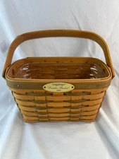 Longaberger 2001 Small Handle Dresden Basket With Plastic Liner Mint Condition