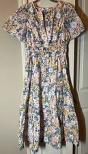 Women's Floral Tiered Midi Dress Pink Blue Yellow Smocked Waist - Large