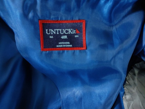 UNTUCKit Blazer Men 40R Blue Ivory Check Linen Unstructured Sport Coat Artextil - Picture 8 of 23