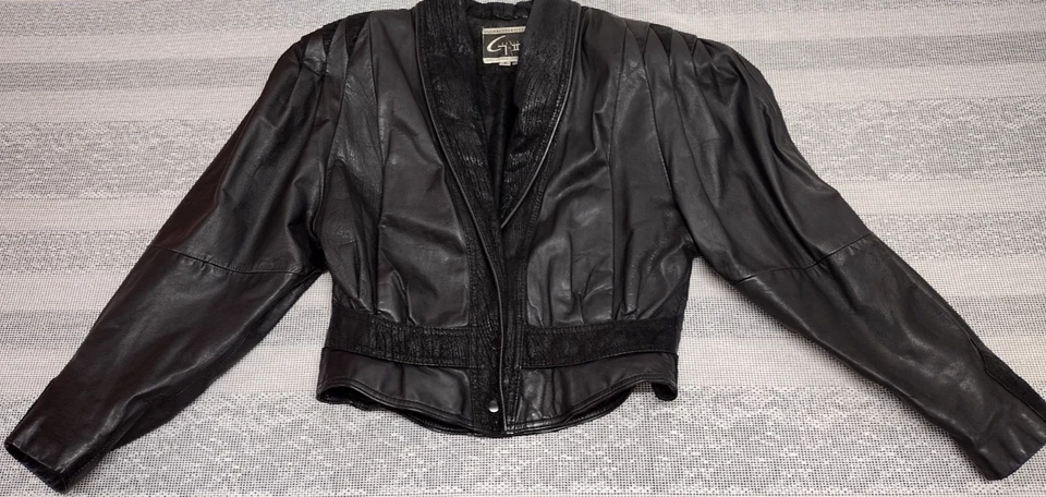 Black Motorcycle Leather Short Jacket New Wave Avante-Garde 1980s Bombshell S/M - Image 3 of 4
