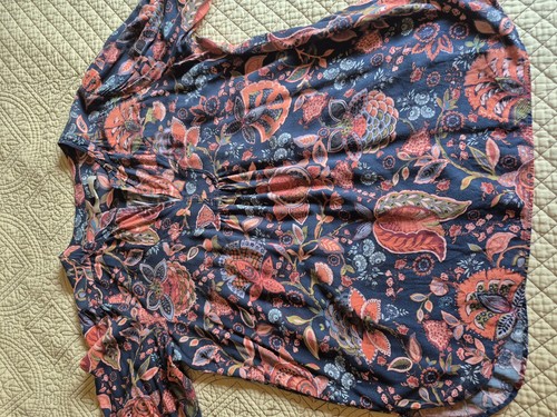 Ann Taylor Loft Women's L Tunic Peasant Gloral Coral Blue Longsleeve - Picture 4 of 9