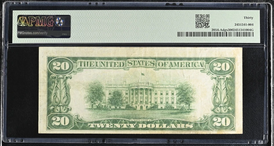 1934 -$20 Federal Reserve Note Boston 2054-Adgs Dark Green- PMG 30 - Image 2 of 2