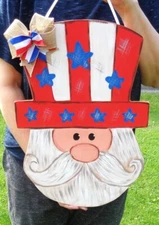 AMERICANA Rustic UNCLE SAM SIGN 4th of July Deck Porch Wall Door Hanger Plaque