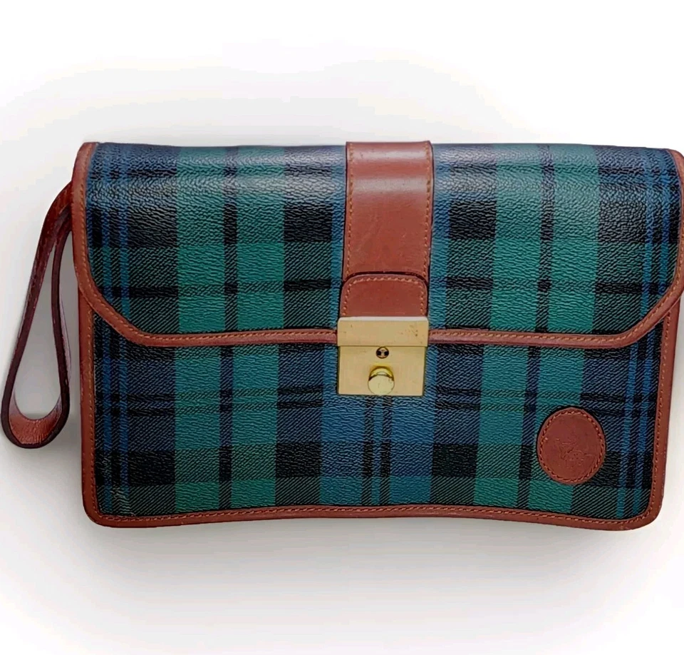 Bolso sin asas vintage Polo Ralph Lauren negro reloj a cuadros gran regalo MCM 9,5" USADO EN EXCELENTE ESTADO Foto 2 de 4