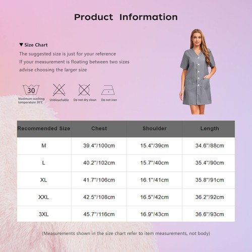  Women Casual Solid Color Short Sleeve Nurse Working Uniform Dress with Pocket  - Imagen 16 de 60