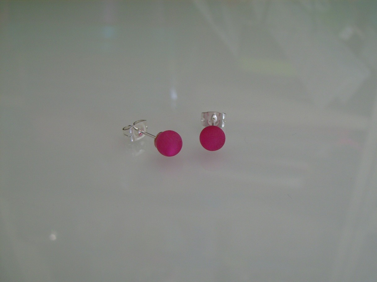 Boucles D'oreilles Puces Boule 6mm Rose Fushia - Clou Fantaisie - Neuves