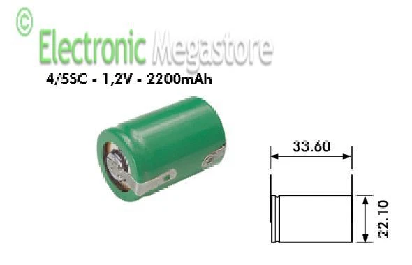 FLA-ELECTRONIC BATTERIA RICARICABILE NI-MH 4/5SC 1,2V 2200mAh 22,1x33,6mm A SALDARE BC2070-05