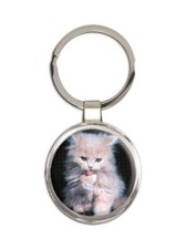 Cat : Gift Round Keychain Licking Kitten Pet Animal Feline Pets Lover Mom